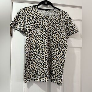 J. Crew Leopard Print Short Sleeve Tee in White, Black & Gold